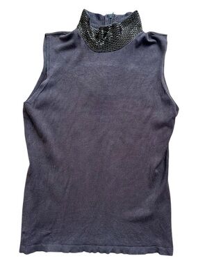 Banana Republic Brown Beaded Mock Neck Sleeveless Tank